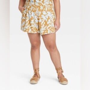 NEW Ava & Viv Linen Shorts Floral Print Loose Fit relaxed Flowy Summer Short 2X